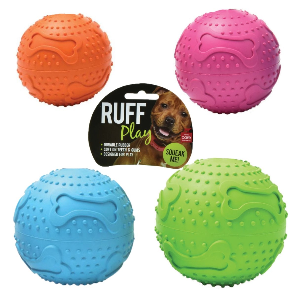 Ruff Play Rubber Squeaker Dog Ball S, M, L, XL