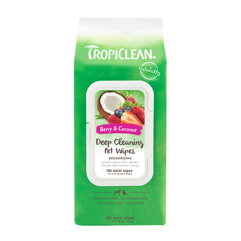 TropiClean Berry & Coconut Deep Cleaning Pet Wipes 100pk