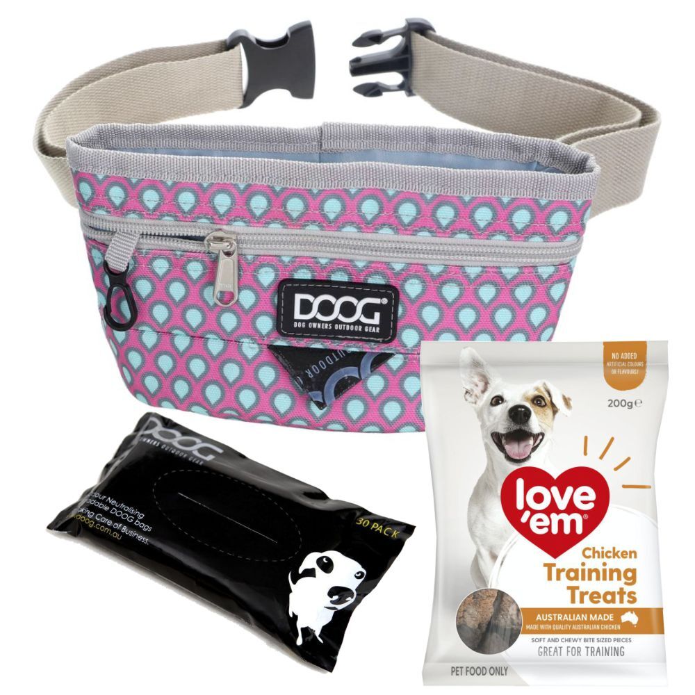Dog Training Kit - Doog Luna Treat Pouch, Poo Bags, Love'em Chicken Treats