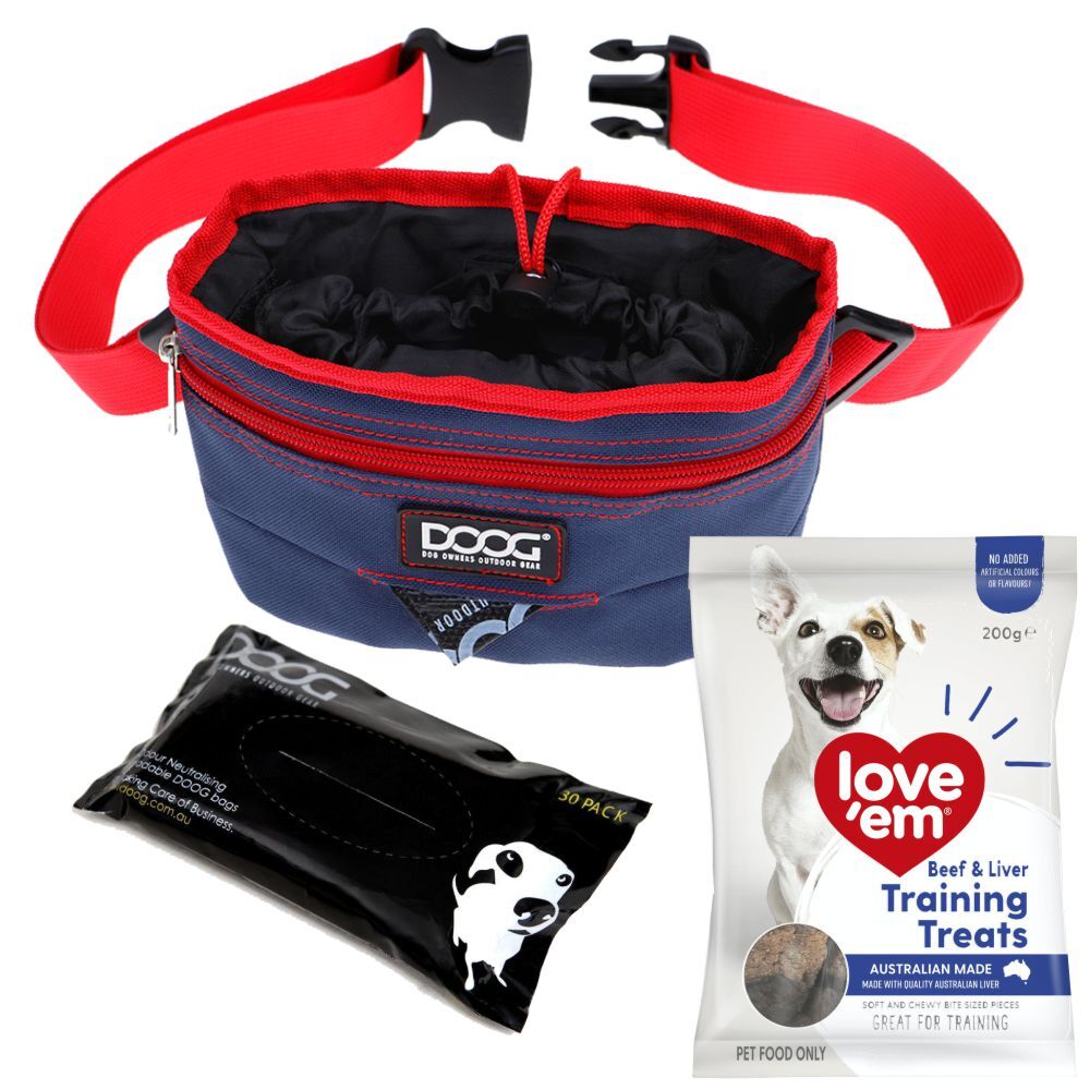 Dog Training Kit - Doog Navy Treat Pouch, Poo Bags, Love'em Beef & Liver Treats