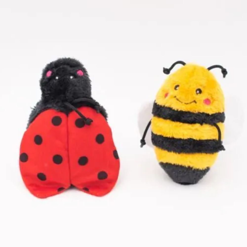 Zippy Paws Crinkle Bee and Ladybug Squeaker Dog Toys Duo Pack