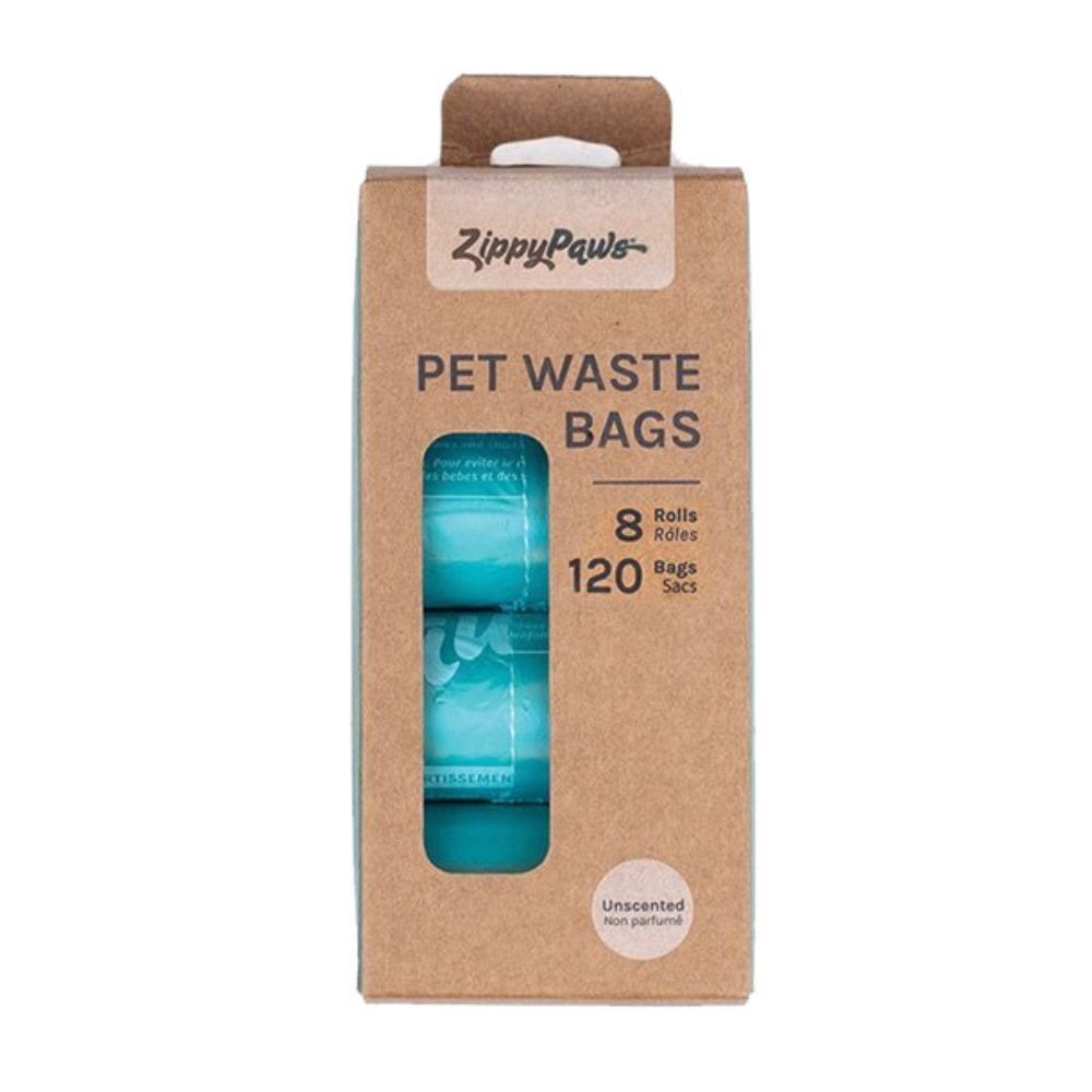 Zippy Paws Pet Waste Poo Bags With Handles 8 Rolls (120 Bags) Teal