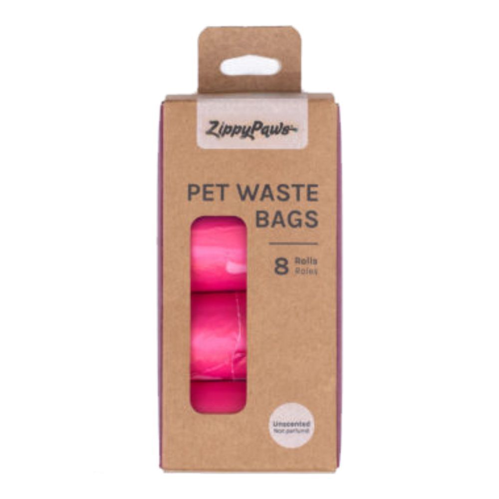 Zippy Paws Pet Waste Poo Bags With Handles 8 Rolls (120 Bags) Pink