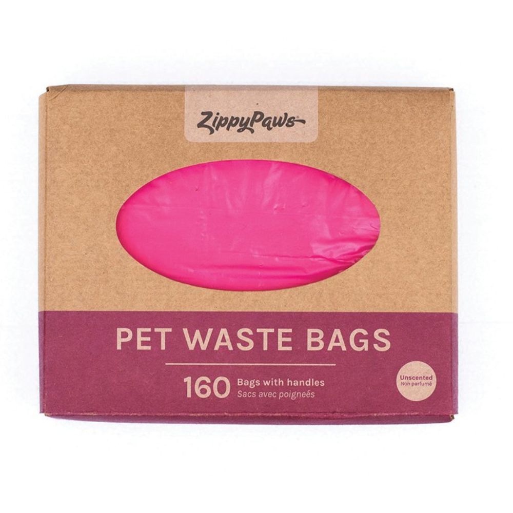 Zippy Paws Pet Waste Poo Bags With Handles Box of 160 Bags Pink