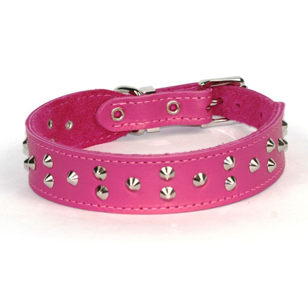 Dogue Stud Muffin Fuchsia Leather Dog Collar (35cm)